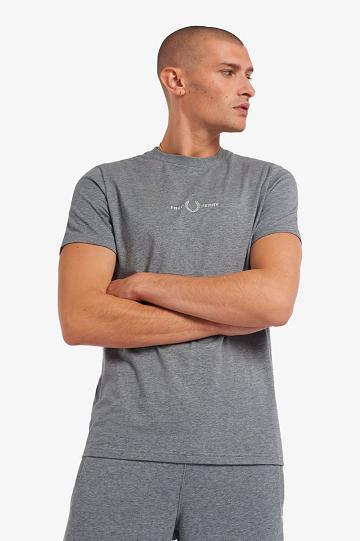 Grey Fred Perry Embroidered Men's T Shirts | PH 1656BEXC